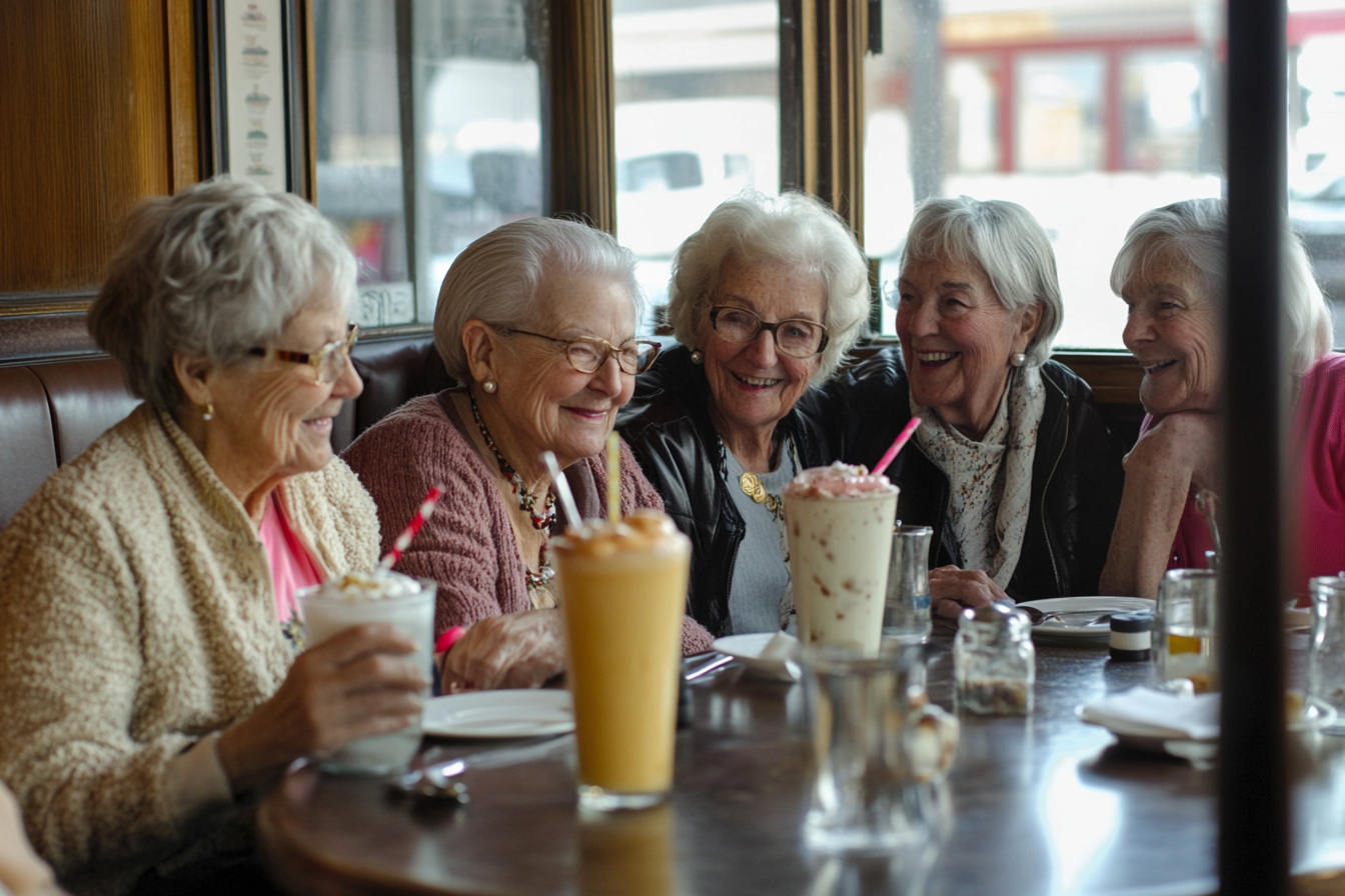 Cinco amigas juntas en un restaurante | Fuente: Midjourney