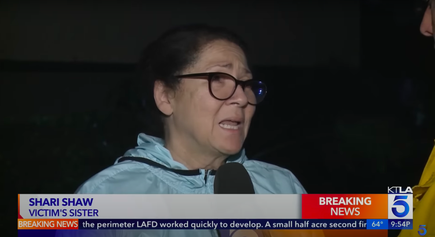 Shari Shaw hablando con un reportero de KTLA 5 sobre la muerte de su hermano Victor Shaw, publicada el 9 de enero de 2025. | Fuente: YouTube/KTLA 5