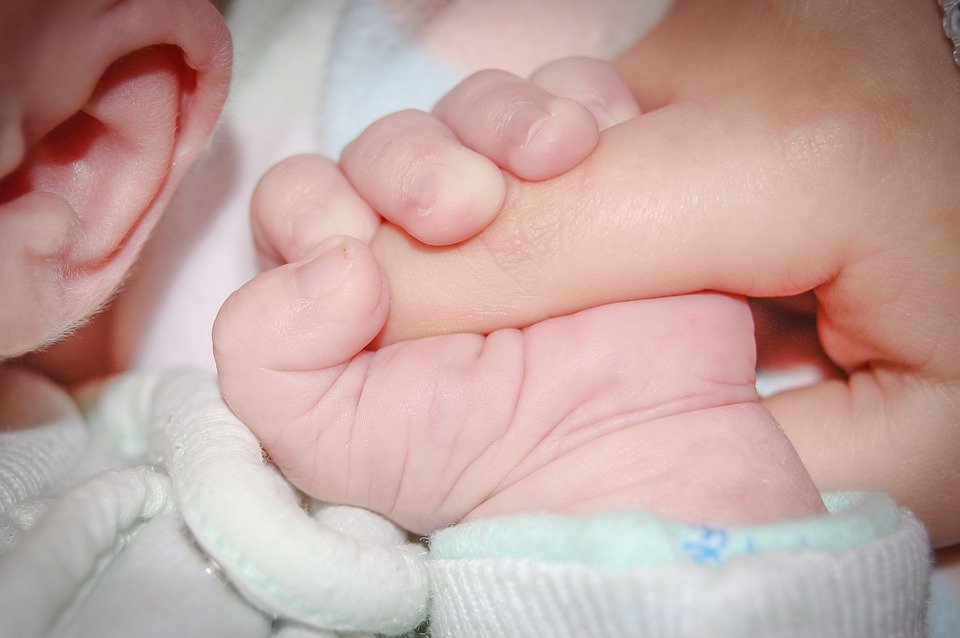 Bebé recién nacido tomando con su mano el dedo de su mamá. | Imagen: Pixabay