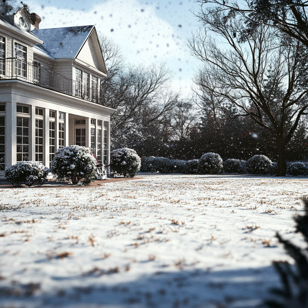 Un patio vacío en un día de nieve | Fuente: Midjourney