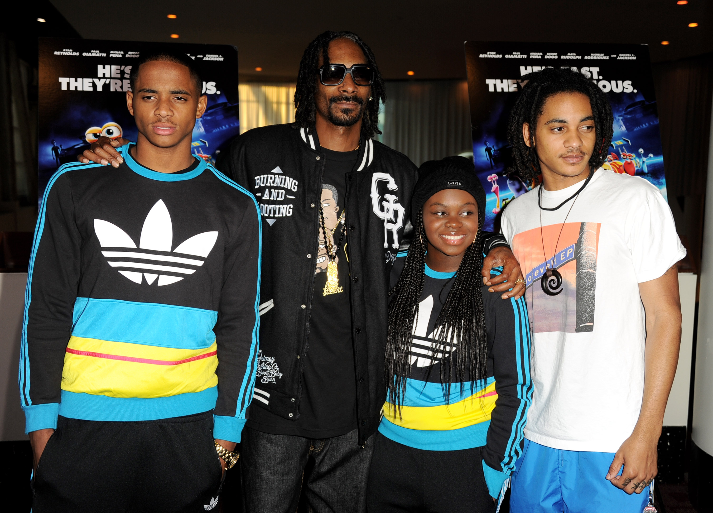 Cordell Broadus, Snoop Dogg, Cori Broadus y Corde Broadus el 16 de julio de 2013, en Los Ángeles, California | Fuente: Getty Images