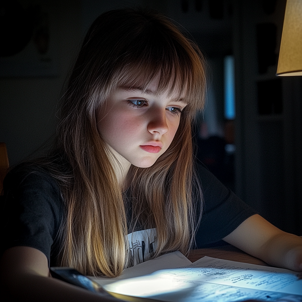 Una niña haciendo los deberes | Fuente: Midjourney