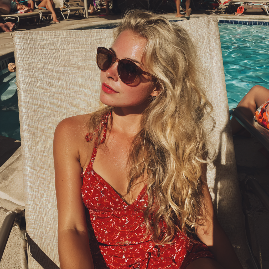 Una donna che si rilassa a bordo piscina | Fonte: Midjourney