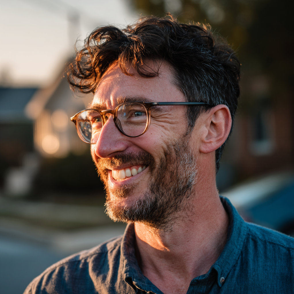 Primo piano di un uomo sorridente | Fonte: Midjourney