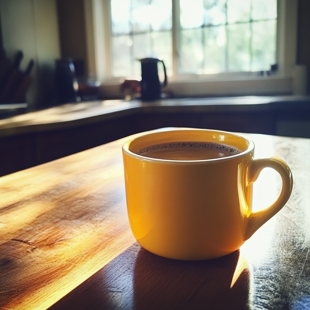 Una taza de café sobre una mesa | Fuente: Midjourney