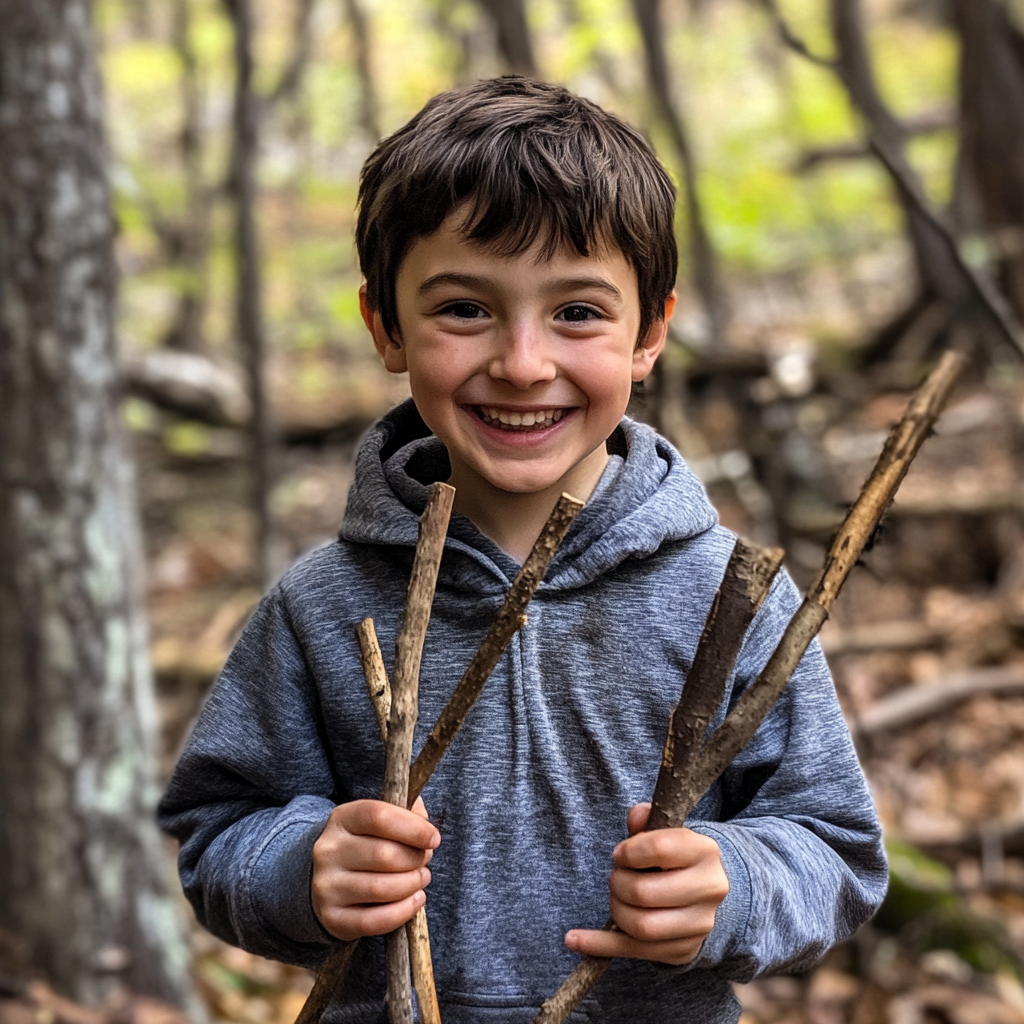 Un niño sujetando palos | Fuente: Midjourney