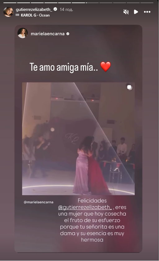 Elizabeth Gutiérrez y Kailey Levy compartiendo en el festejo de cumpleaños número 16 de la joven | Fuente: Instagram Stories/gutierrezelizabeth_