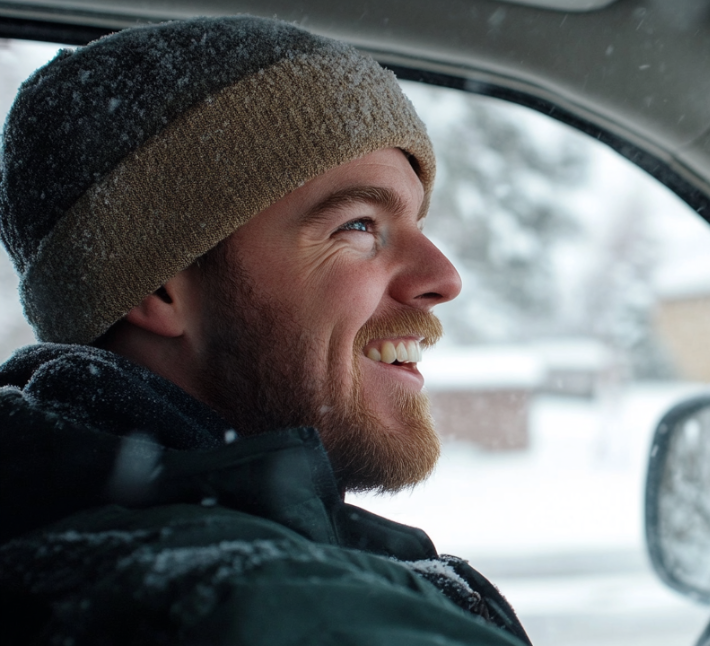 Un hombre sonriendo mientras conduce | Fuente: Midjourney