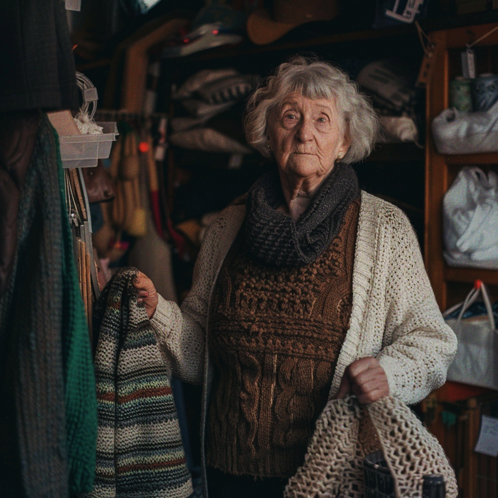 Una mujer con prendas de punto en una tienda | Fuente: Midjourney