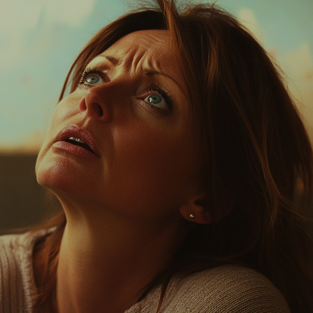 Una mujer emocionada mirando al cielo | Fuente: Midjourney