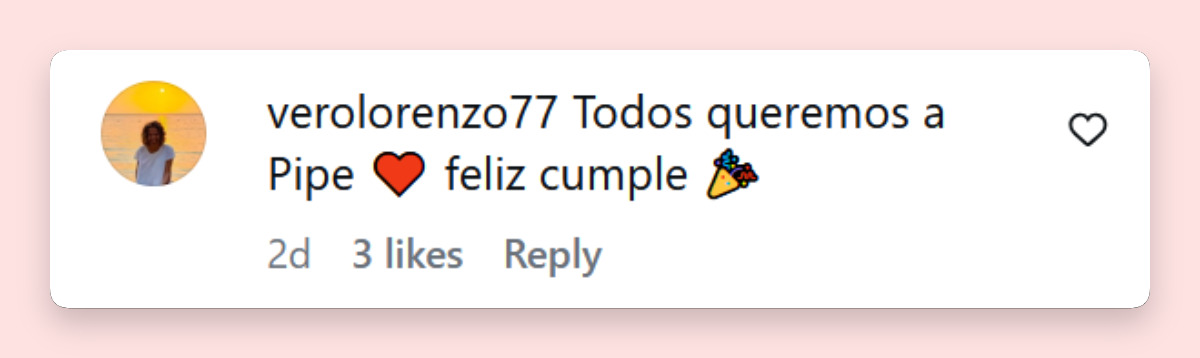 Comentario de una persona sobre la publicación de Flor Peña para conmemorar el cumpleaños de su hijo Felipe | Fuente: Instagram/flor_de_p