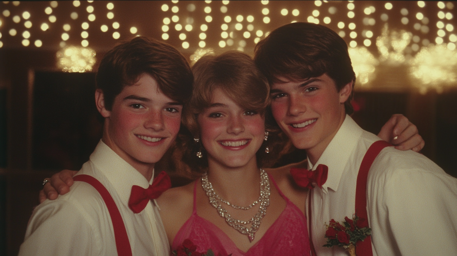 Foto de dos chicos y una chica en un baile de graduación | Fuente: Midjourney