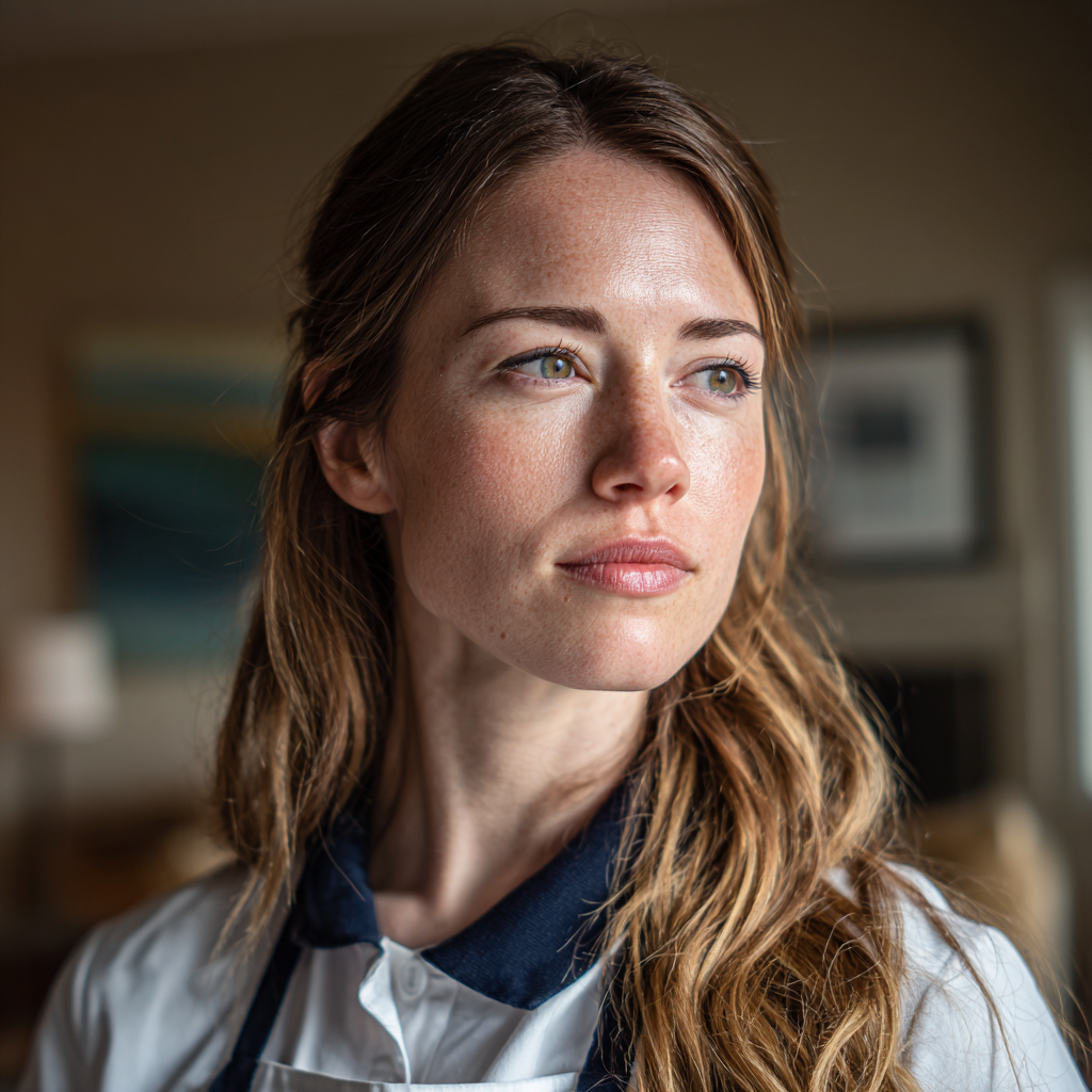 Una donna in piedi in un salotto | Fonte: Midjourney