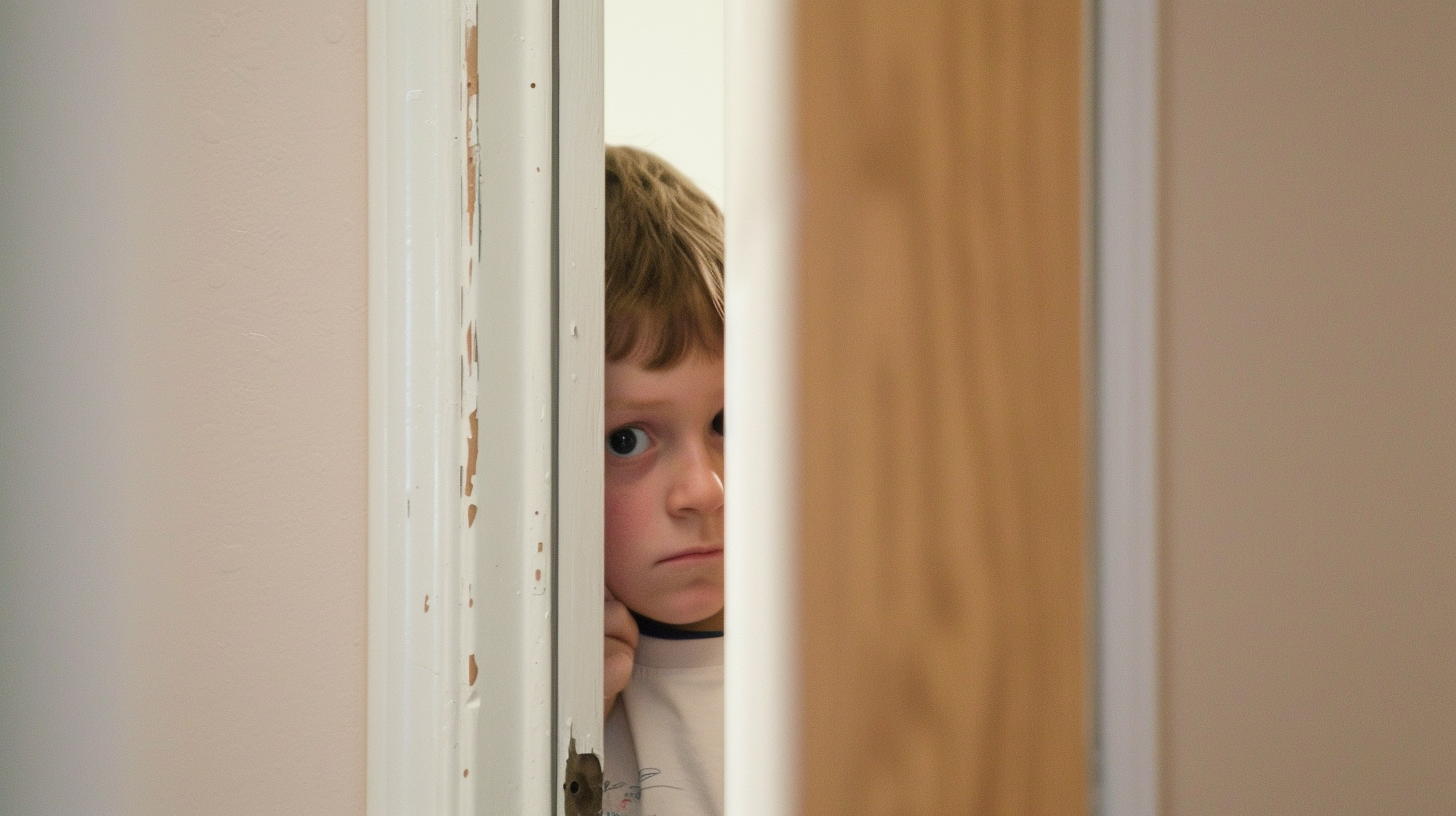 Un niño mirando a través de la puerta | Fuente: Midjourney