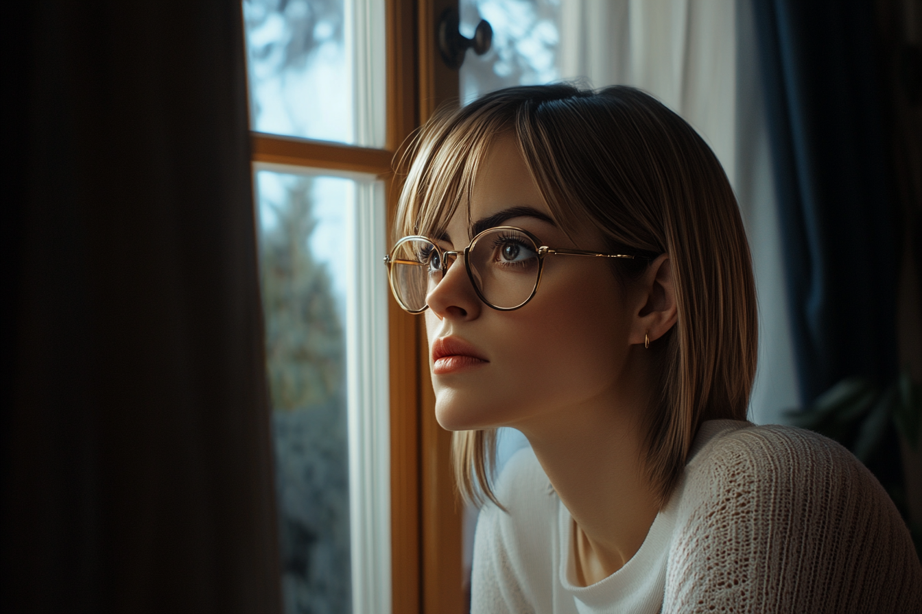 Una mujer mirando por la ventana | Fuente: Midjourney