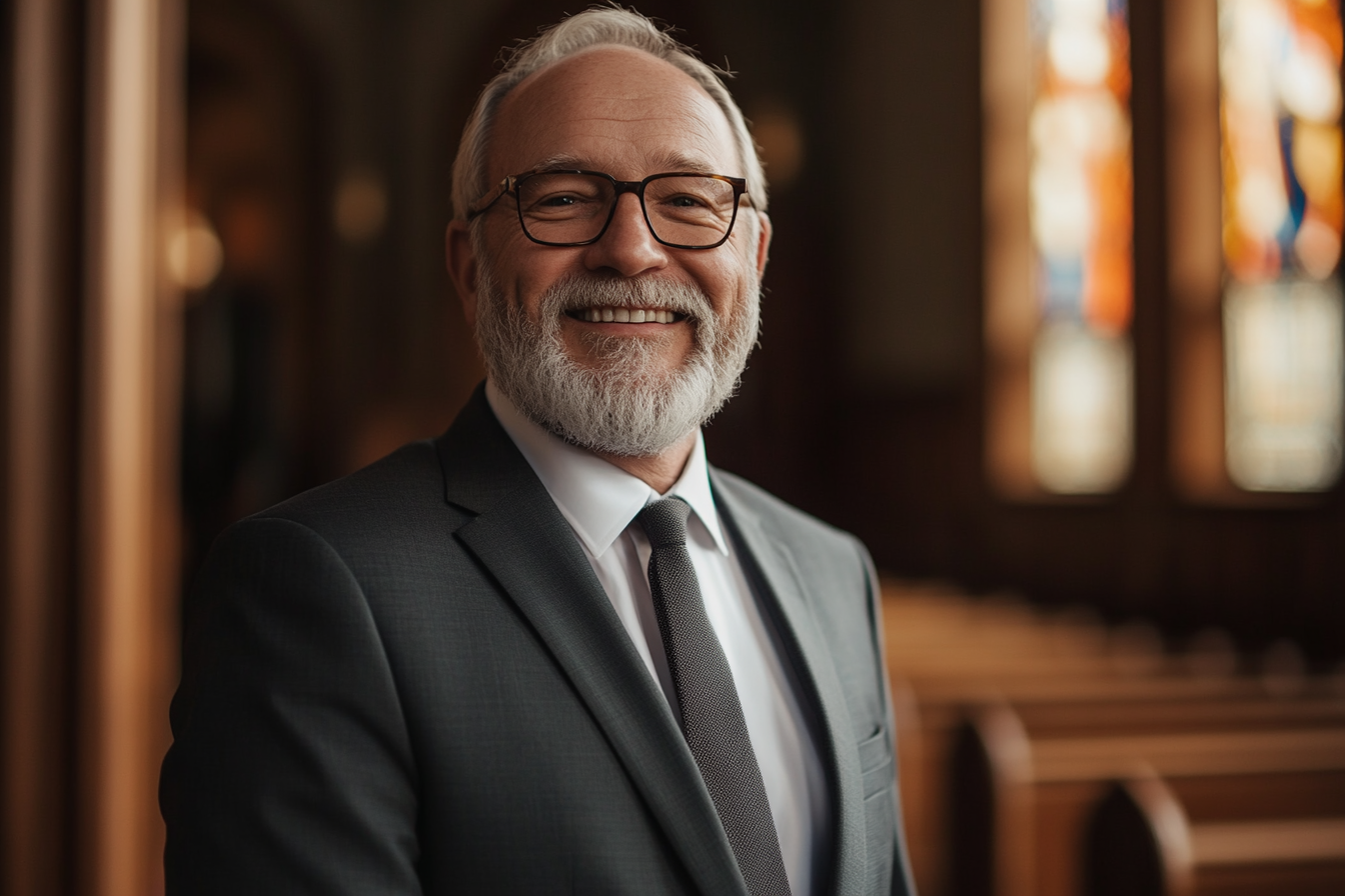 Un hombre vestido de traje en la iglesia | Fuente: Midjourney