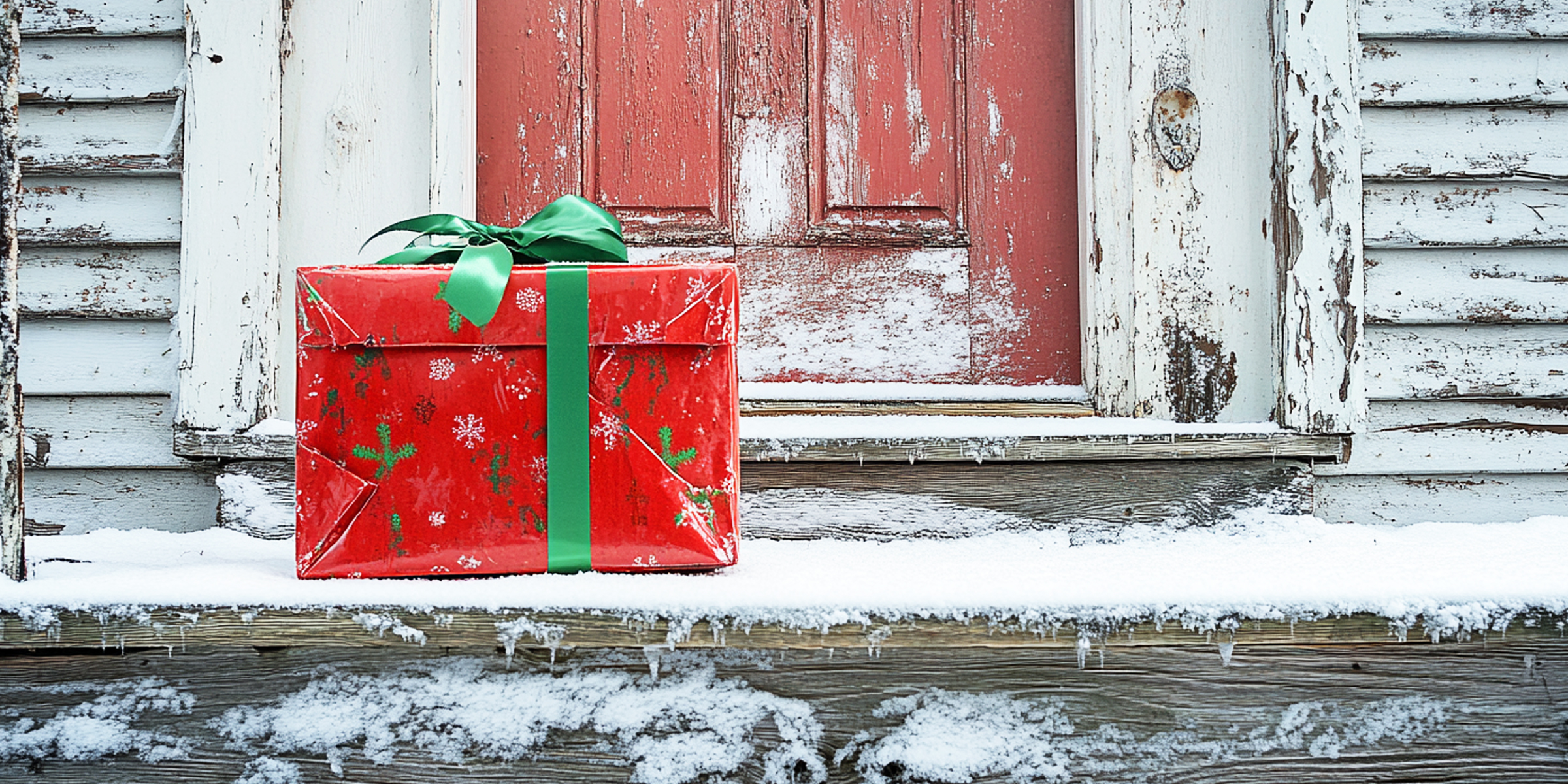 Un regalo de Navidad verde y rojo en una puerta | Fuente: AmoMama