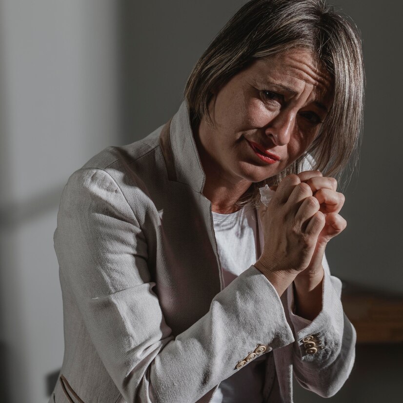 Una mujer adulta avergonzada en su casa | Fuente: Freepik