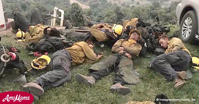 Celebridades usan foto viral de bomberos exhaustos para expresar gratitud a héroes americanos