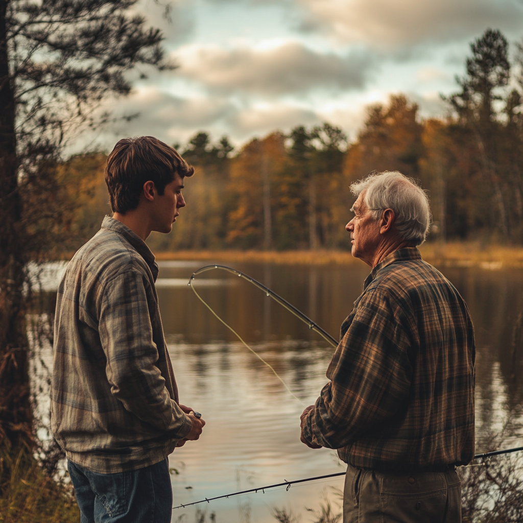 Abuelo y nieto pescando | Fuente: Midjourney