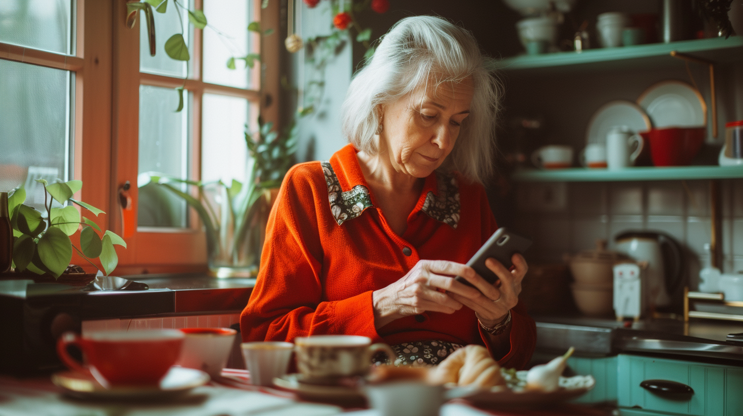 Una mujer mayor utilizando un teléfono | Fuente: Midjourney