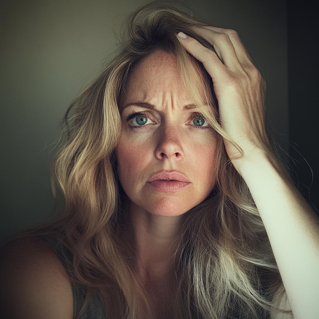 Una mujer sujetándose la cabeza | Fuente: Midjourney