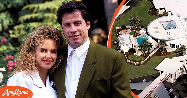 John Travolta con Kelly Preston en París en 1991 [izquierda]. La lujosa mansión de John Travolta con Kelly Preston [derecha]. | Foto: Getty Images youtube.com/Therichest