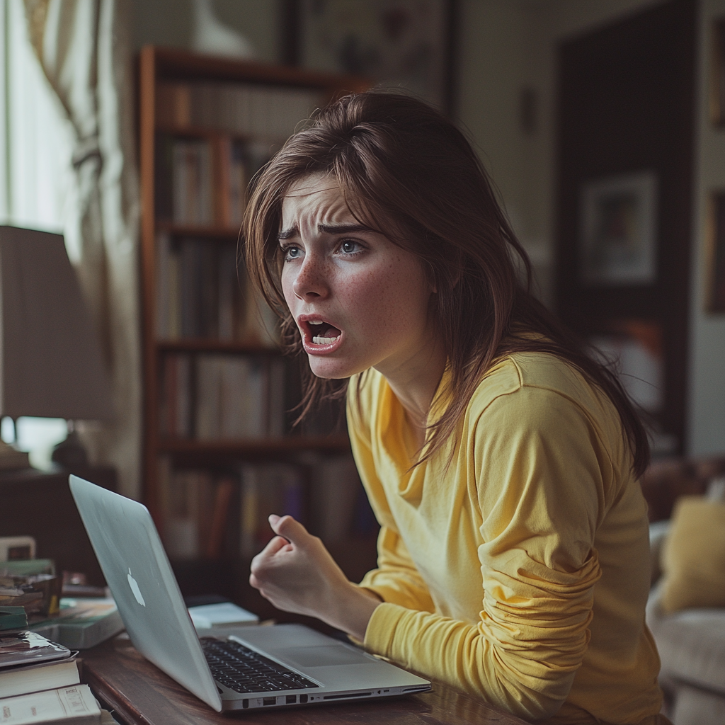 Una mujer enfadada gritando | Fuente: Midjourney