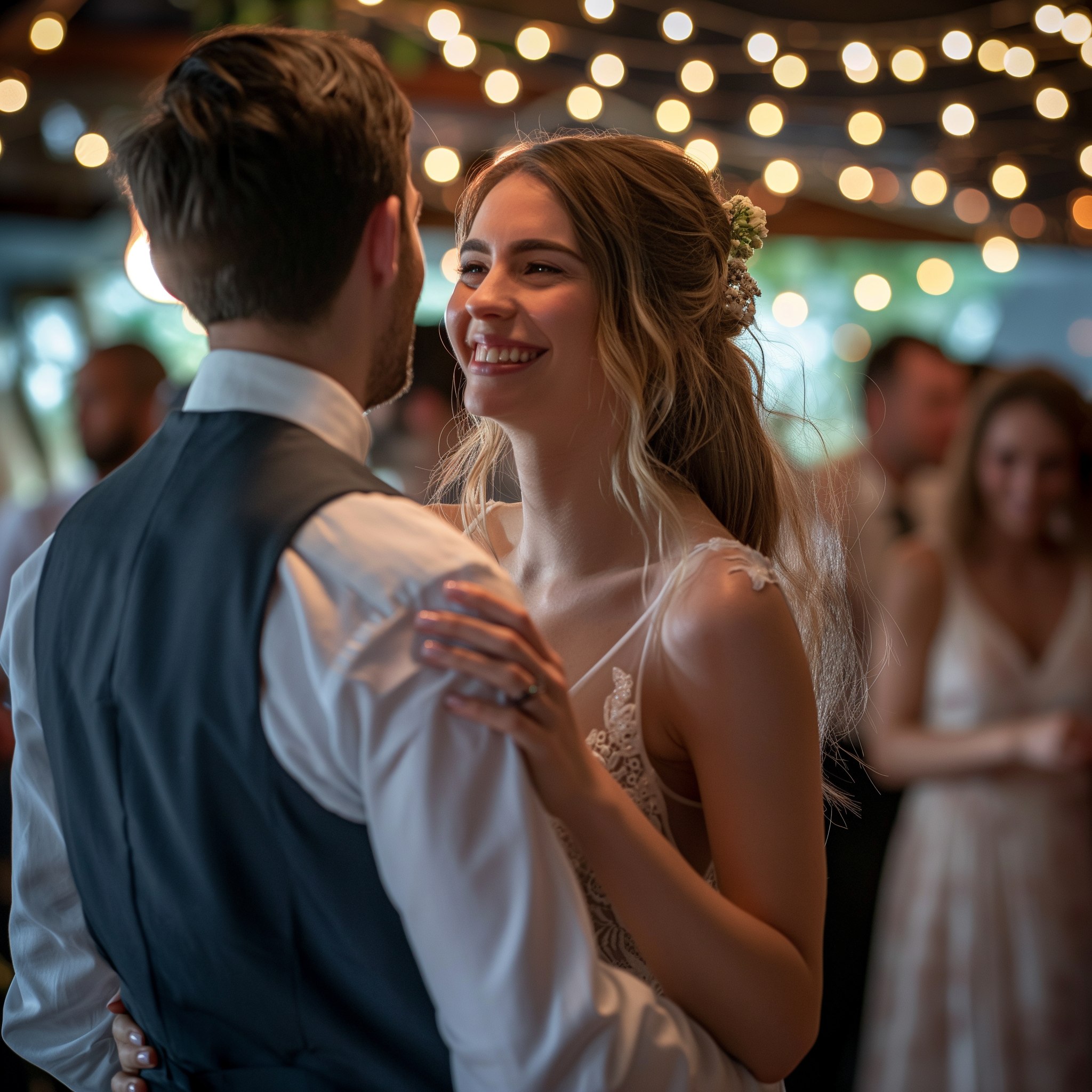 Unos novios bailando en el banquete de su boda | Fuente: Midjourney