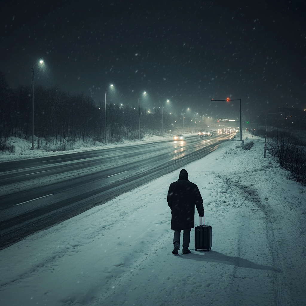 Un hombre caminando por la carretera | Fuente: Midjourney