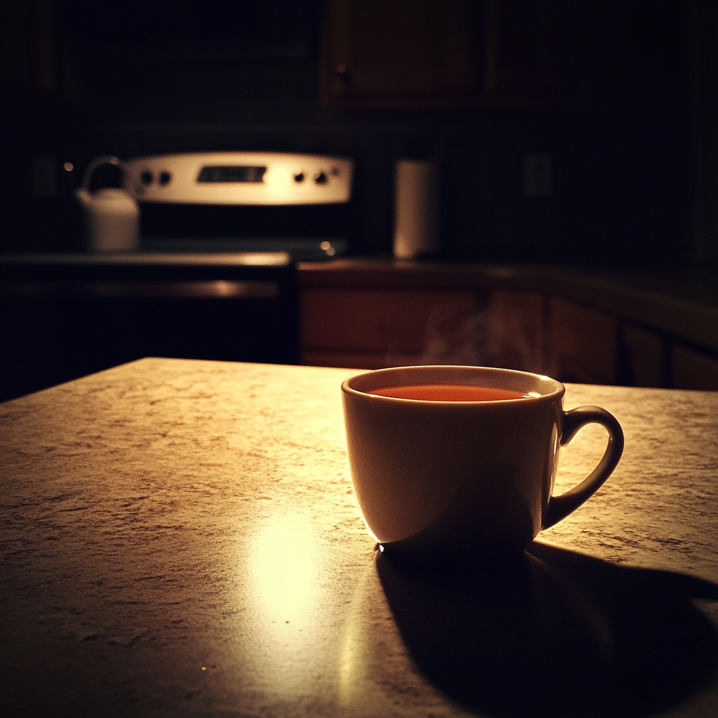 Una taza de té en la encimera de una cocina | Fuente: Midjourney