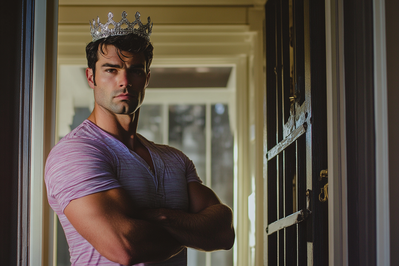 Un hombre severo con una tiara de princesa | Fuente: Midjourney