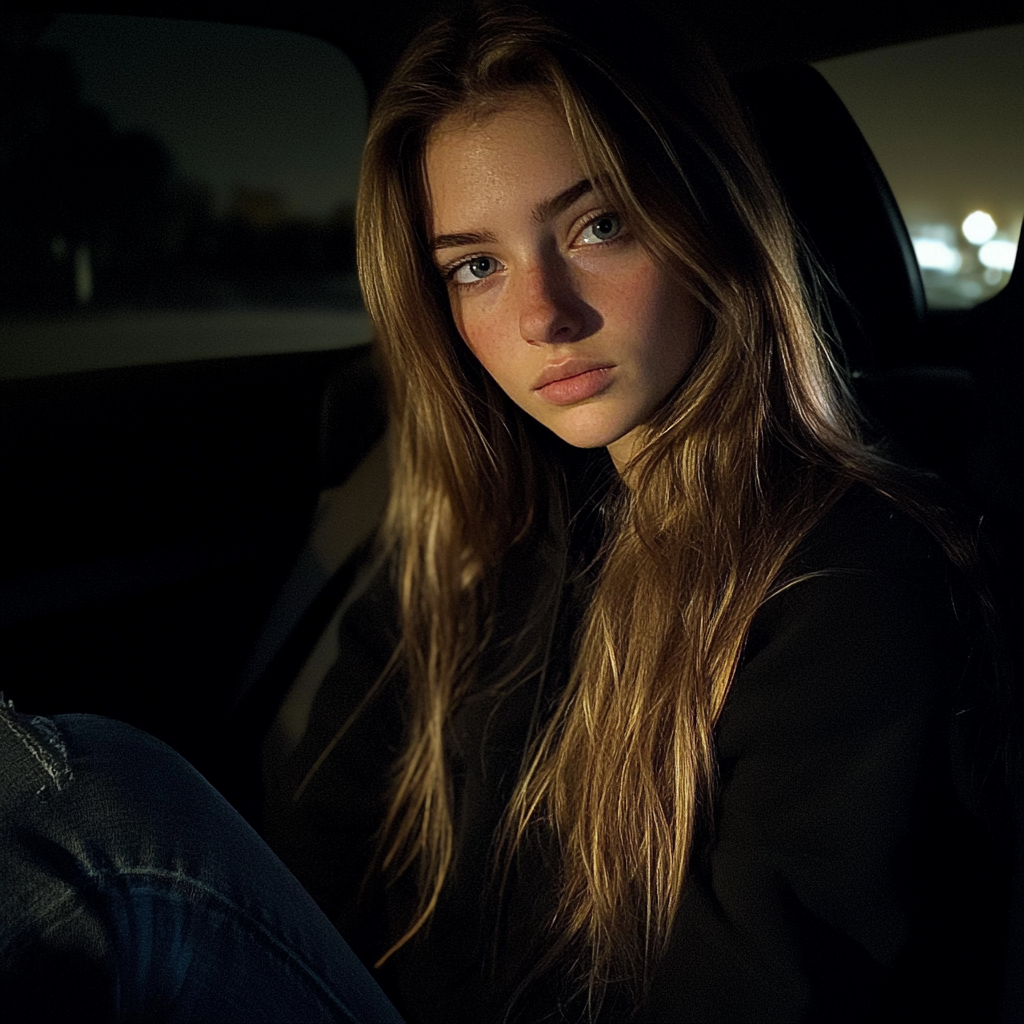 Una joven sentada en un automóvil | Fuente: Midjourney