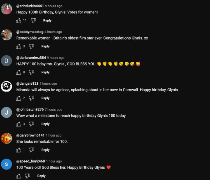 Comentarios de fans hablando de Glynis Johns, del 5 de octubre de 2023 | Foto: YouTube/ABC7
