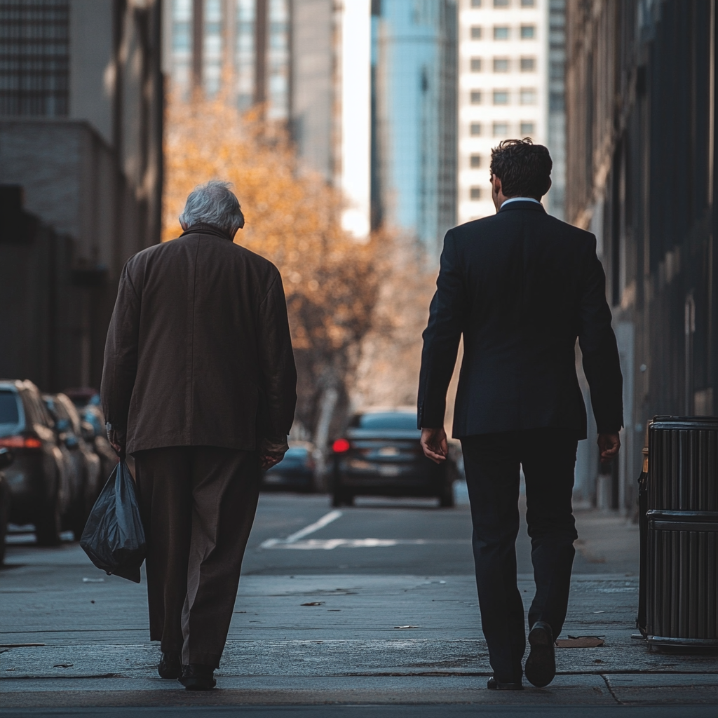 Dos hombres caminando por la calle | Fuente: Midjourney