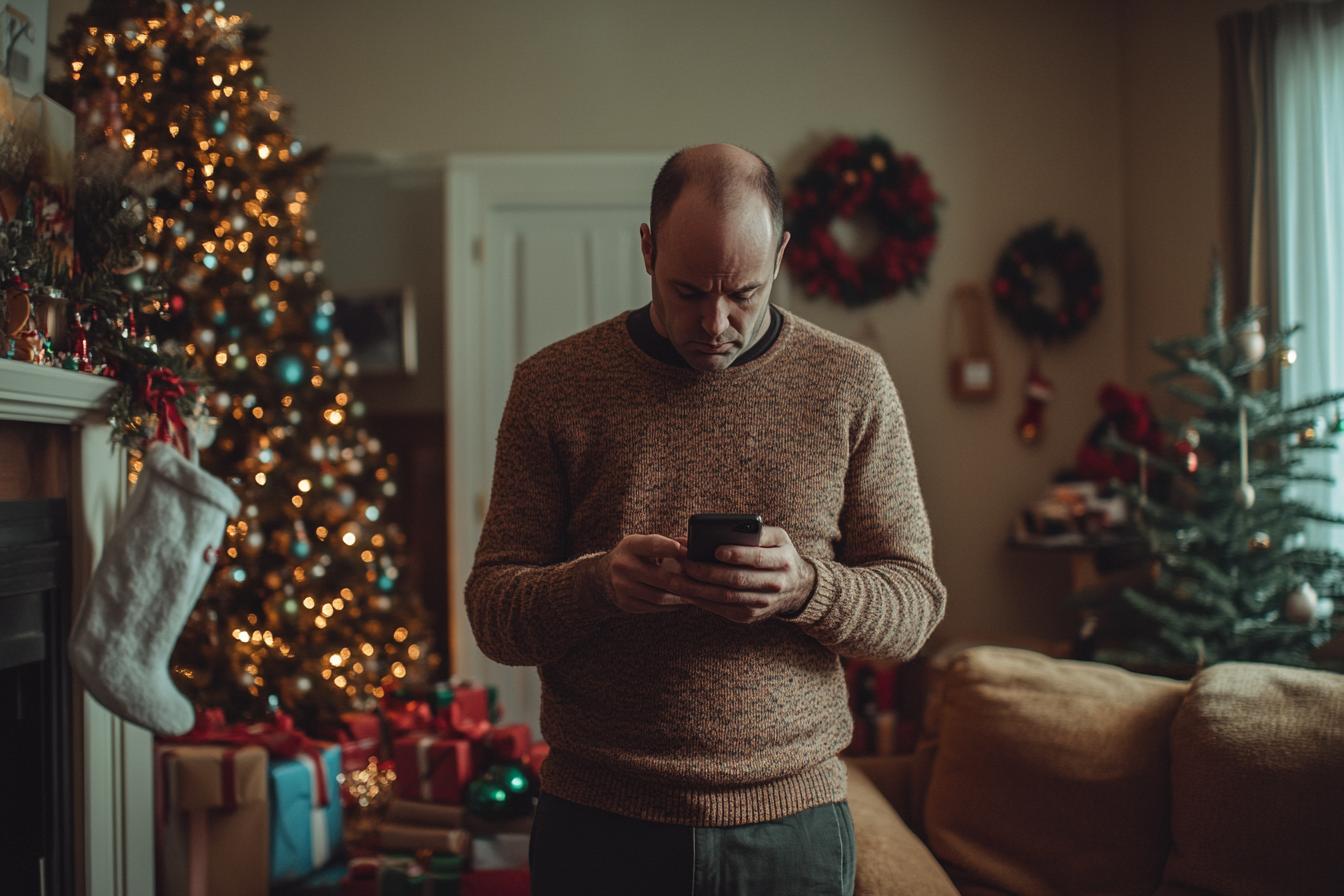 Un hombre mirando su teléfono, preocupado | Fuente: Midjourney