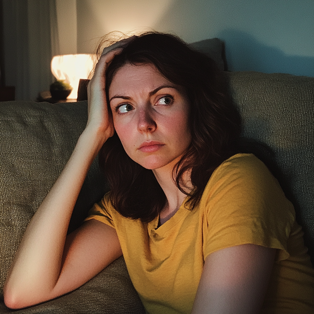 Una mujer alterada sujetándose la cabeza | Fuente: Midjourney