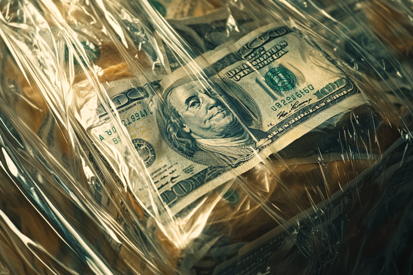 Bundles of money in a plastic bag | Source: Midjourney