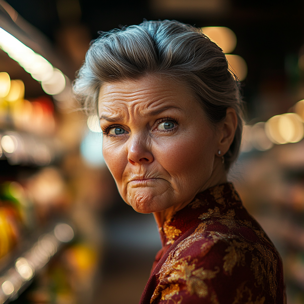 Una anciana molesta en una tienda de comestibles | Fuente: Midjourney