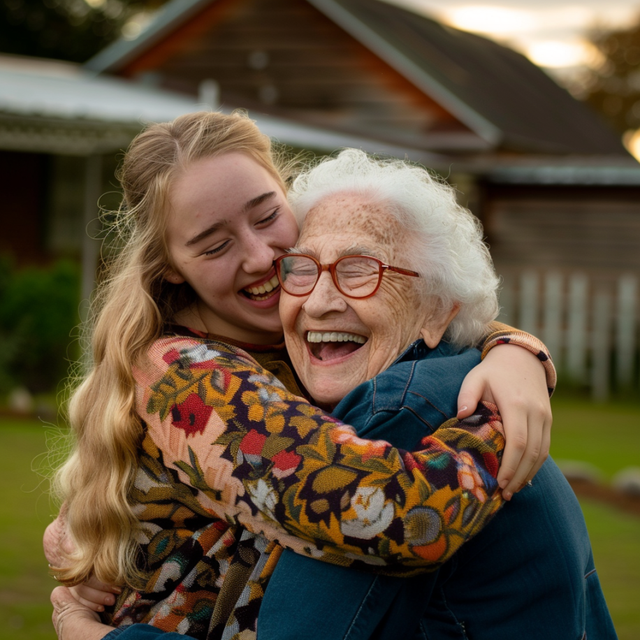 Una mujer abraza a su abuela | Fuente: Midjourney