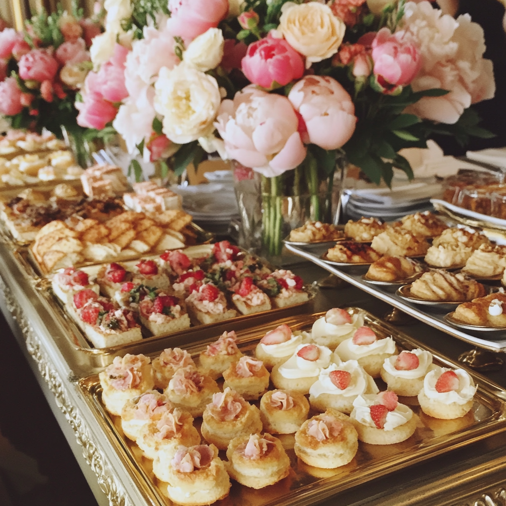 Platos de comida en una boda | Fuente: Midjourney