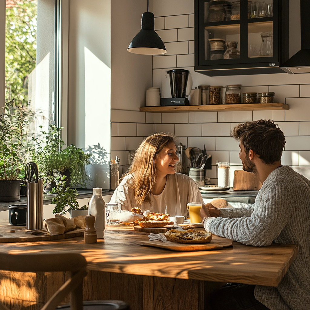 Una pareja disfrutando de una comida juntos | Fuente: Midjourney