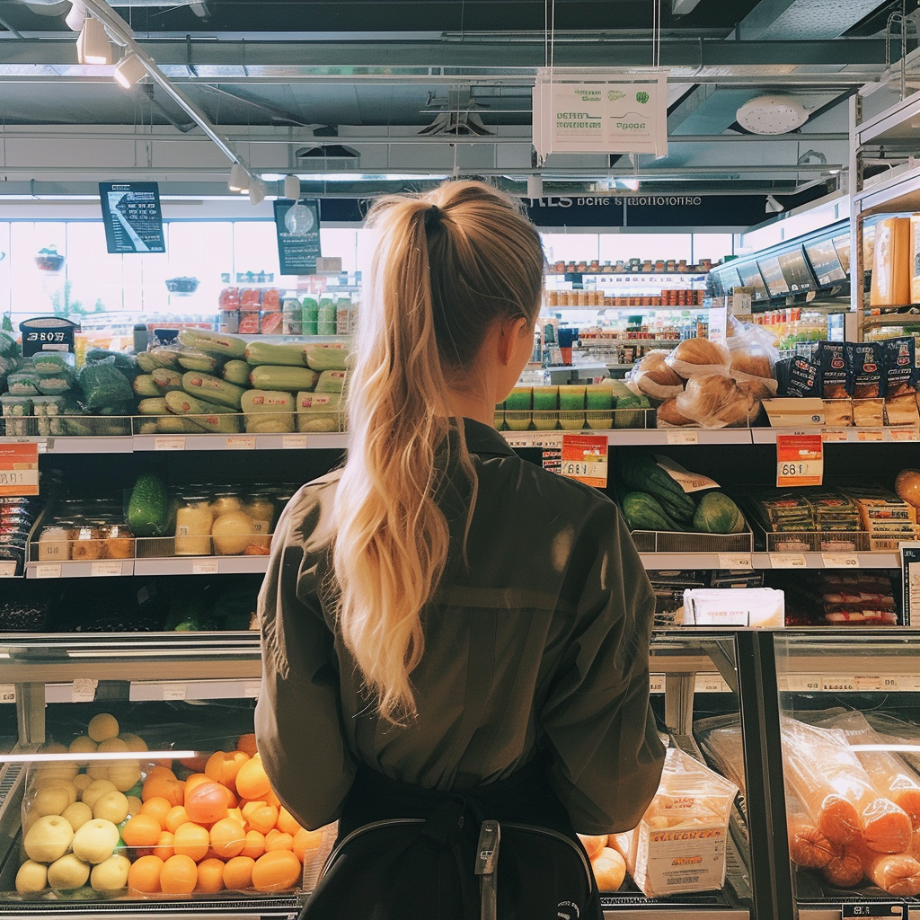 Una mujer trabajando en una tienda de comestibles | Fuente: Midjourney