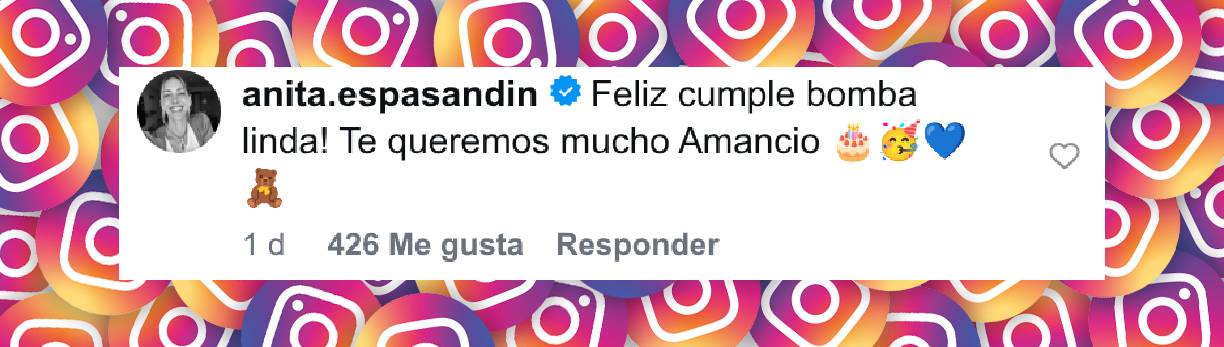 Comentario de Anita Espasandin, pareja de Benjamín Vicuña, a la publicación del actor sobre el cumpleaños de Amancio. | Fuente: instagram.com/benjaminvicuna.ok