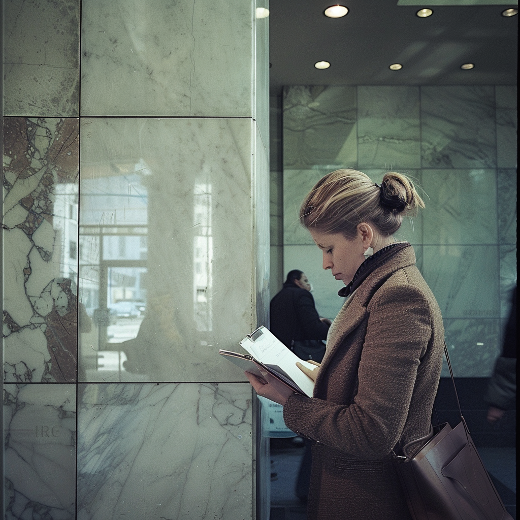 Una mujer con un cuaderno en la mano | Fuente: Midjourney