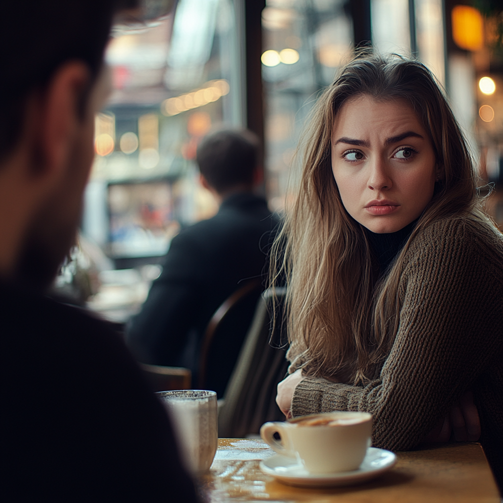 Una mujer molesta en un café | Fuente: Midjourney