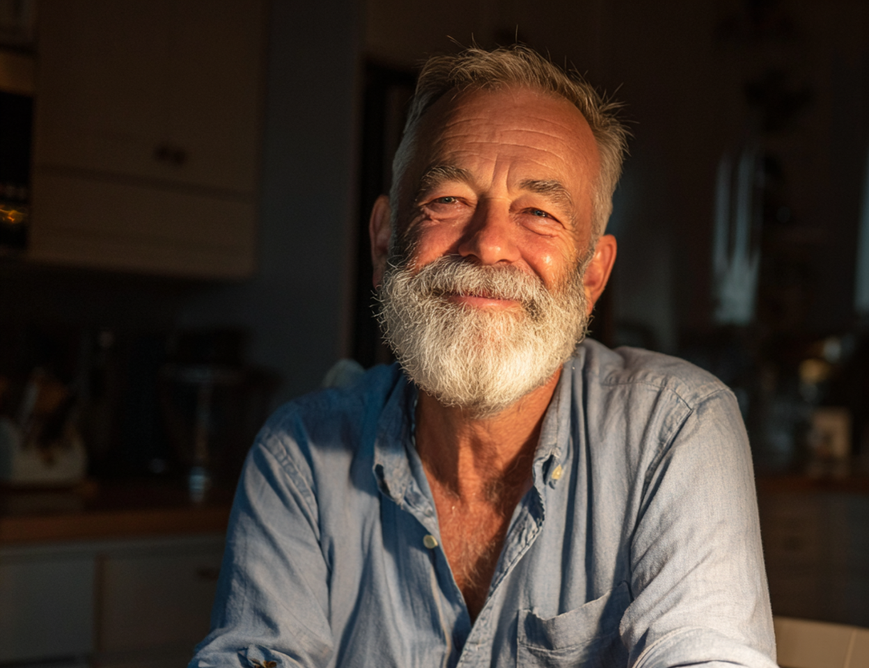 Primo piano di un uomo anziano sorridente | Fonte: Midjourney