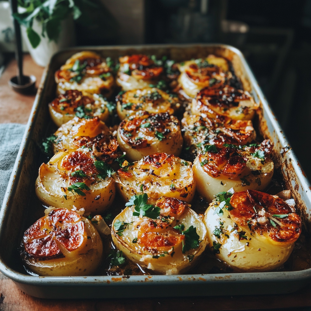 Una bandeja de patatas asadas | Fuente: Midjourney