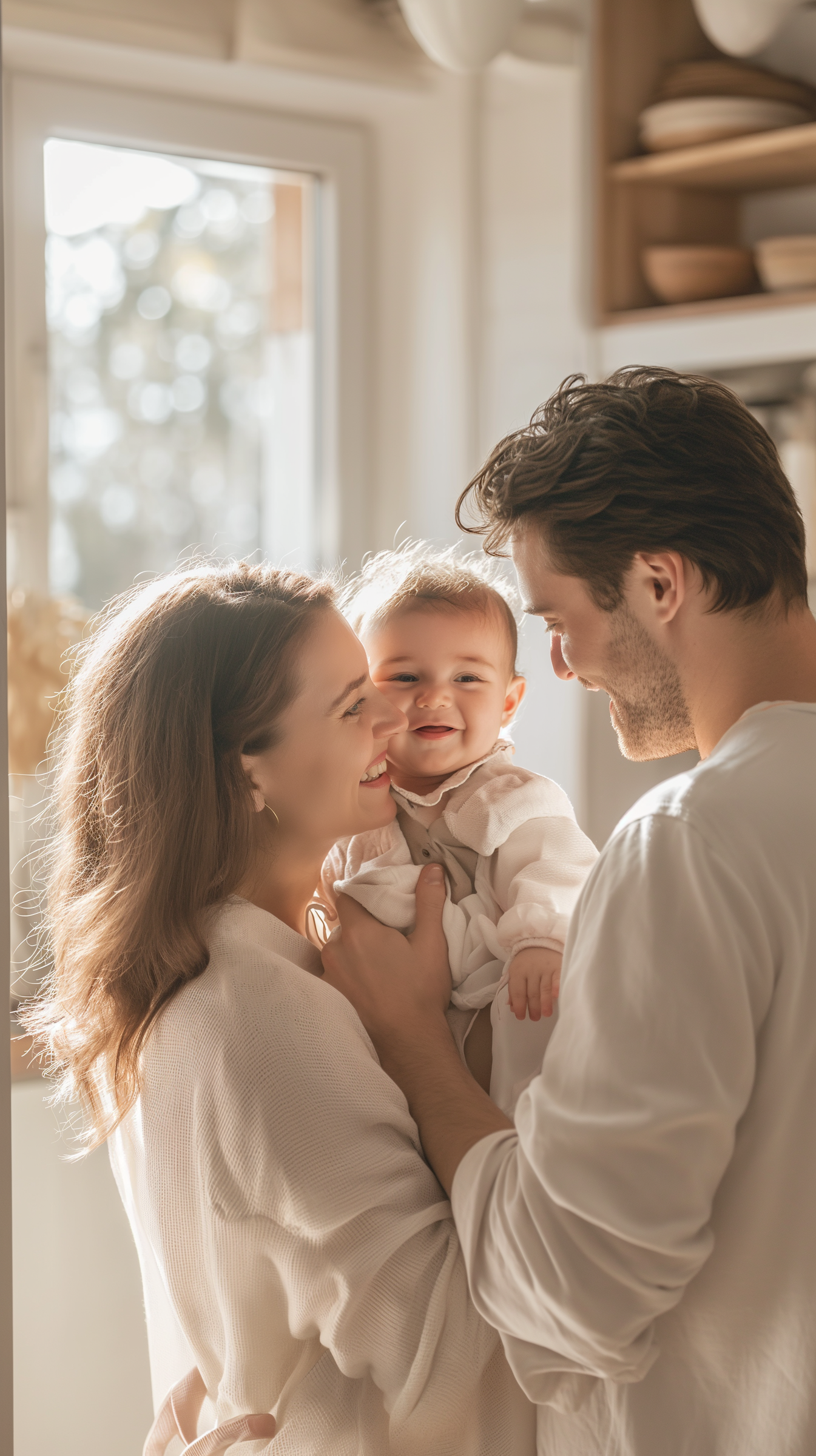 Una pareja sonriente con un bebé | Fuente: Midjourney