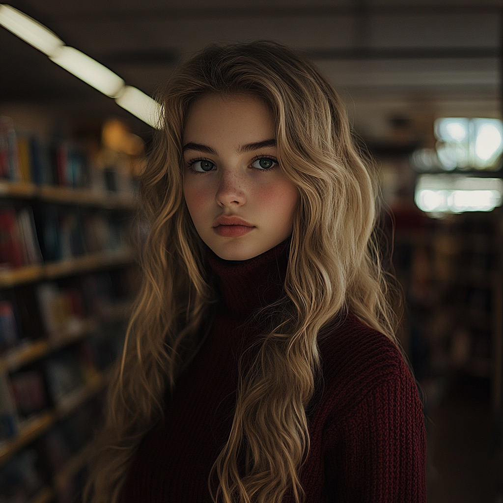 Una adolescente en una librería | Fuente: Midjourney